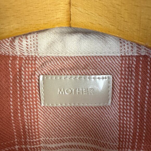 Mother The Overshirt Jacket Size S Hot Off the Block 100% Cotton Orange Plaid - Picture 2 of 11